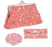 TOVINANNA 3pcs Cosmetic Bag Lipstick Case and Makeup Mirror Floral Design Change Purse for Daily Use for Women and Girls Travel and Organizing Essentials
