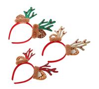 TOVINANNA 3pcs Festive Reindeer Antlers Headband with Realistic Deer Ears Plush Christmas Hairbands in Red Green Gold Holiday Party Cosplay Accessories for Adults