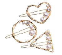 TOVINANNA 3pcs Geometric Hollow out Hair Clips for Women, Alloy and Rhinestone Material, Elegant Golden Pearl Hairpins Suitable for Daily Uses and Banquet