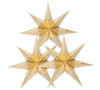 TOVINANNA 3pcs Hanging Star Lampshade Golden Paper Lantern Shades | 7-point Hollow Design, White Cardboard Build, Kitchen Hallway Use, Christmas New Year Thanksgiving Decor