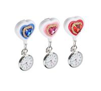 TOVINANNA 3pcs Heart Shape Retractable Nurse Watch with Rhinestones Stylish and Sturdy Clip Design for Nurses Doctors and Paramedics Random Color Selection Random Color