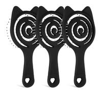 TOVINANNA 3pcs Kitten Ear Vented Hair Brush with Comfortable Grip for Blow-drying and On-the-go Use, Travel Size Detangling Wet Hair Comb Made of Sturdy Abs Material, Black Colour