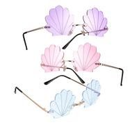 TOVINANNA 3pcs Seashell Shape Novelty Sunglasses Lightweight UV Protective Beach Eyewear Funny Rimless Eye Protection for for Beach Themed Events