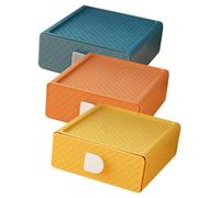 TOVINANNA 3pcs Style Desktop Organizer Boxes Large Capacity Cosmetic Storage Case for Office Desk Student Dormitory in Twilight Orange Mango Yellow and Tranquil Blue