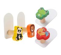 TOVINANNA 4PCS Animal Cartoon Adhesive Wall Hooks for Clothes, Hats, Towels - Strong No-Drill Hanging Hooks for Bathroom, Bedroom, Door - Panda, Lion, Frog, Rooster Designs