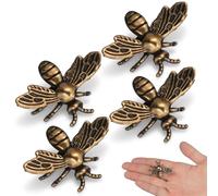 TOVINANNA 4pcs Brass Bee Set - Vintage Insect Figurines for Home Office Desktop Decor, Heavy Metal Miniature Statue Ornaments for Paperweight and Tea Pets