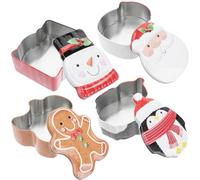 TOVINANNA 4Pcs Christmas Tinplate Storage Boxes Set - Small Iron Cookie Containers with Snowman, Penguin, Gingerbread Elderly Designs - Festive Candy Tins for Holiday and Christmas Supplies