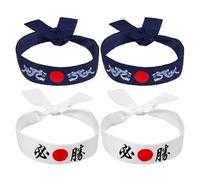TOVINANNA 4pcs Japanese Hachimaki Headbands Set, Traditional Samurai Sweatbands for Men, White Victory and Blue Serpent Pattern, Suitable for Karate, Cooking, and Costume Parties