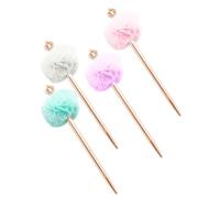 TOVINANNA 4pcs Kawaii Pens Student Stationery Plush Ballpoint Pens with Cartoon Pompom Crown Shape Delicate Design in White Pink Purple for Offices and Schools