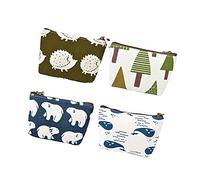 TOVINANNA 4pcs Mini Canvas Zipper Storage Bags Portable Change Bag for Travel Assorted Designs (Bear Whales Hedgehogs)