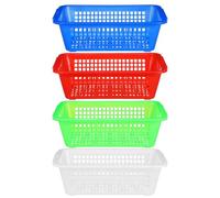 TOVINANNA 4pcs Rectangular Plastic Draining Storage Baskets with Large Capacity and Drainage Design, Multipurpose Kitchen and Office Home Basket for Fruit, Vegetable and Pantry Organizing
