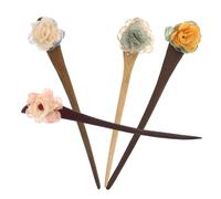 TOVINANNA 4pcs Retro Wooden Hairpins Unique Floral Design for Women Elegant Chinese Style Hair Accessories for Traditional Festivals and Daily Wear