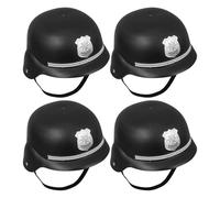 TOVINANNA 4pcs ’s Helmet Set, Black Plastic Policeman Role Play Hats with British Badge, Costume Accessories for Halloween Party and Cosplay