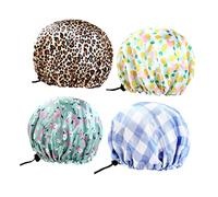 TOVINANNA 4pcs Shower Cap for Women Satin Shower Hats for Hair Includes Leopard Pineapple Check Floral Designs for Bathing and Night Sleeping