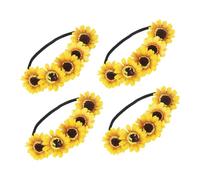TOVINANNA 4PCS Sunflower Crown Elastic Floral Headbands for Women Bridal Flower Wreath Hair Accessories Artificial Daisy Garland for Halloween Christmas Wedding Holiday Parties
