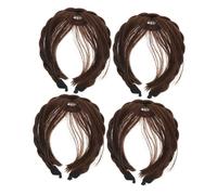 TOVINANNA 4pcs Synthetic Braided Headband Wig with Front Hair Bangs for Women Natural-looking Fringe Hair Extensions for Modern and Classic Looks