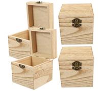 TOVINANNA 4pcs Vintage Wooden Storage Boxes with Lock Lid Clamshell Design Decorative Keepsake Boxes for Jewelry Photos Rings Natural Unfinished Wood Craft