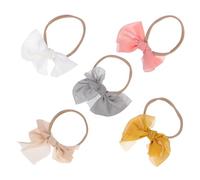 TOVINANNA 5pcs Boys and Girls Chiffon Bowknot Hair Bands Soft Elastic Headbands for Girls Comfortable and Skin-friendly Hair Accessories White Pink Yellow Gray and Coffee