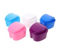 TOVINANNA 5pcs Denture Bath Case with Strainer Basket, Portable Pp False Teeth Storage Container Featuring Dedicated Soaking Area and Secure Tight-Fitting Lid, for Travel and Home Use