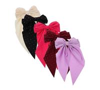 TOVINANNA 5PCS Large Satin Bow Hair Clips for Women Rhinestone Embellished Vintage Bowknot Barrettes Long Tail Ribbon Accessories for Party and Daily Wear