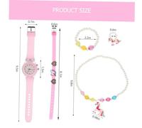 TOVINANNA 5Pcs Unicorn Watch and Jewelry Glow the Dark Cartoon Beaded Bracelet Necklace and Ring for Birthday and Party Favors