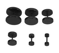TOVINANNA 6 Pair Punk Style Titanium Steel Earrings for Men Fashionable Black Faux Gauges Studs with Robust Construction for Daily Wear and Special Occasions