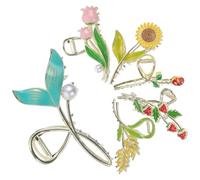 TOVINANNA 6 pcs Decorative Hair Claw Clips Strong Hold Flower Strawberry Fish Tail Wheat Designs Clips for Thick Thin Hair for Makeup Shower and Everyday Use