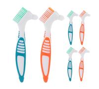 TOVINANNA 6pcs Denture Cleaning Brush with Dual Head and Ergonomic Non Slip Handle Color Coded Bristles for Precision Cleaning of False Teeth and Retainers Portable Oral Care for Elderly