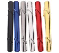 TOVINANNA 6PCS Men Tie Clips Set Mirror Finish Slant Stripe Metal Necktie Holders in Silver, Black, Gold, Blue, Burgundy, Gunmetal Business and Wedding Suit Accessories for Men