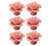 TOVINANNA 6pcs Pink Rose Ceramic Door Knobs Set, Cabinet Drawer Pull Handles for Wardrobe and Kitchen Cupboard, European Country Style Porcelain Door Pulls