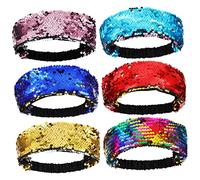 TOVINANNA 6pcs Reversible Glitter Headbands for Women and Girls Elastic Sequin Hair Bands Sparkly Accessories for Parties and Everyday Use