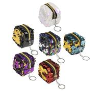 TOVINANNA 6pcs Sequin Zipper Change Purse Mini Coin Pouch Cubic Wallet for Women Stylish Sequin Fabric for Travel and Everyday Use