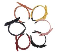 TOVINANNA 6pcs Wide Stripe Rabbit Ear Bowknot Headbands for Women Thick Stretchy Hair Accessories Teeth Colors Red Black Burgundy Pink Navy Blue Mustard Yellow