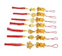 TOVINANNA 7PCS Chinese New Year Pendants Set - Horse Year Feng Shui Hanging Ornaments with Copper, Sailboat, Auspicious Yuanbao, Double Fish, Money Tree - Lunar Festival Bonsai Decorations