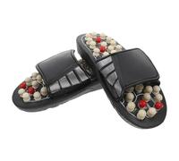 TOVINANNA Adjustable Width Foot Massage Slippers for Men and Women, Black Plastic Traditional Chinese Philosophy Design with Acupressure Points, Relieves Plantar Fasciitis, Suitable