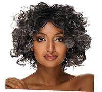 TOVINANNA Afro Curly Wig for Women Short Black and Gray Gradient Synthetic Hairpiece Lightweight and Comfortable for Daily Wear and Cosplay