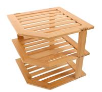 TOVINANNA Bamboo Corner Plate Rack 3-tier Kitchen Dish Organizer with Large Capacity Storage and Stylish Khaki Finish, Efficiently Utilizes Spaces to Maximise Corner Area for Kitchen
