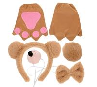TOVINANNA Bear Ears Headband Set with Bow Tie and Tail, 4pcs Plush Bear Costume Props Kit Including Nose Prop and Gloves for Girls’ Cosplay Party and Fancy Dress in Khaki and Light Brown