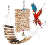 TOVINANNA Bird Suspension Bridge Timber Chew with Straw Corn Stalk Skewers and Bell Easy Hanging Khaki for Bird Cage Parrots Budgies