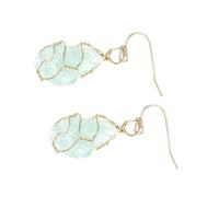 TOVINANNA Bohemia Natural Crystal Ear Dangle Earrings for Elegant Green Fluorite Stone Wrapped with Copper Wire Lightweight Flower Drop Jewelry for Daily Wear and Special Occasions