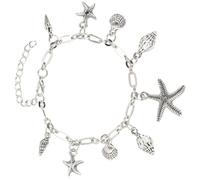TOVINANNA Boho Silver Alloy Anklet with Smooth Polished Finish, Adjustable Foot Chain Featuring Sea Creature and Shell Charms, Lightweight Women Ankle Bracelet for Summer Beach Wear