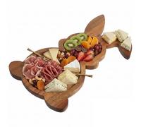 TOVINANNA Bunny Serving Tray 35x20cm Acacia Wood - Knife-Resistant & Liquid-Resistant for Cheese Boards, Kids’ Breakfast Platters - for Easter Parties, Nursery Decor, Animal-Loving Homes