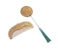TOVINANNA Carved Comb Round Mirror Wooden Makeup Mirror Vintage Style Hair Comb Kit for Women