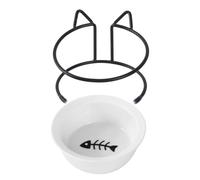 TOVINANNA Ceramic Elevated Cat Bowl with Iron Stand, White Raised Cat Food Bowl Designed to Reduce Neck Strain and Provide Wear Resistance for Daily Use Feeding