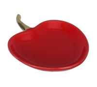 TOVINANNA Ceramic Trinket Tray 4.6x3.7x0.6In Red - Gold-Trimmed Shape Heat-Resistant - for Vanity Desk Bedside Christmas Decor for Necklaces Earrings Rings