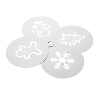 TOVINANNA Christmas Cake Stencils 4pcs Set Gingerbread Man, Snowflake, Snowman Tree Designs, Creative Baking and Coffee Art Decorating Supplies for Holiday Cakes and Desserts