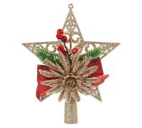 TOVINANNA Christmas Tree Topper, Plastic Five Pointed Star Treetop with Gold Flower and Red Berry Decor for Christmas Trees, Xmas Ornament Festive Home Decoration for Holiday Parties Celebrations