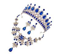 TOVINANNA Crown Necklace Drop Earrings Jewelry Set for Women Girls Rhinestone Bridal Set for Bride Wedding Birthday Party Blue 1 Crown 1 Necklace 1 Pair Earrings