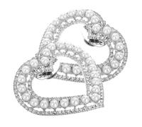 TOVINANNA Detachable Rhinestone Heart Shoe Buckle Clips with Pearl Detail, Silver Tone, for Wedding and Party High Heels, 1 Pair