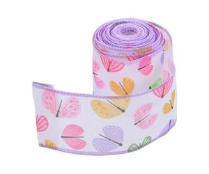 TOVINANNA Easter Wired Edge Ribbon Roll 10 Yards Wide 6.3cm Burlap Look Polyester Ribbon for DIY Crafts Bow Making Spring Wreath Decoration Butterfly Pattern
